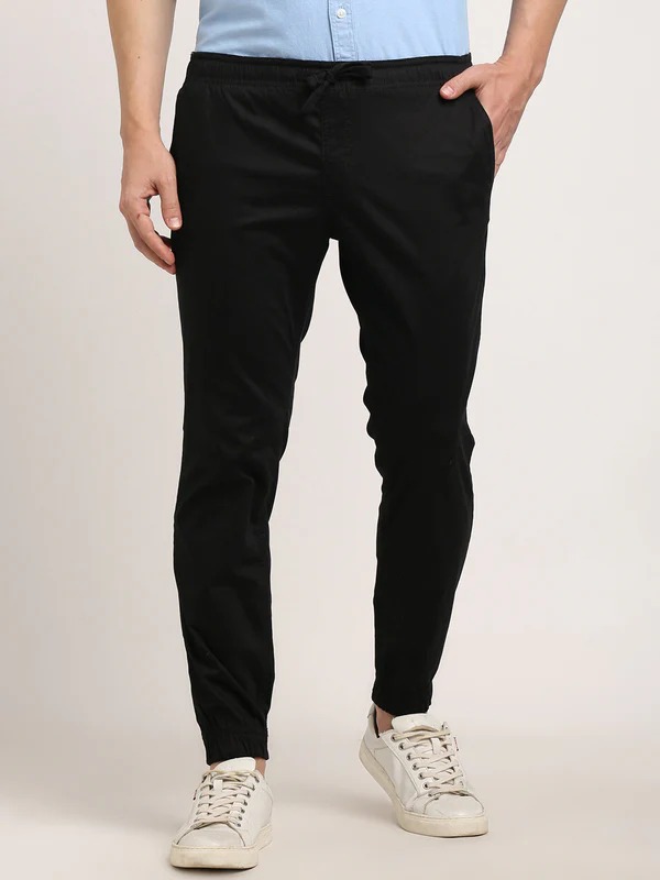 Indian Terrain Men's Comfort Fit Solid Black Trousers